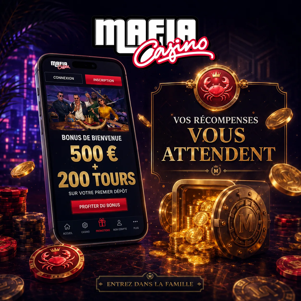 Mafia Casino bonus de bienvenue et récompenses mobiles
