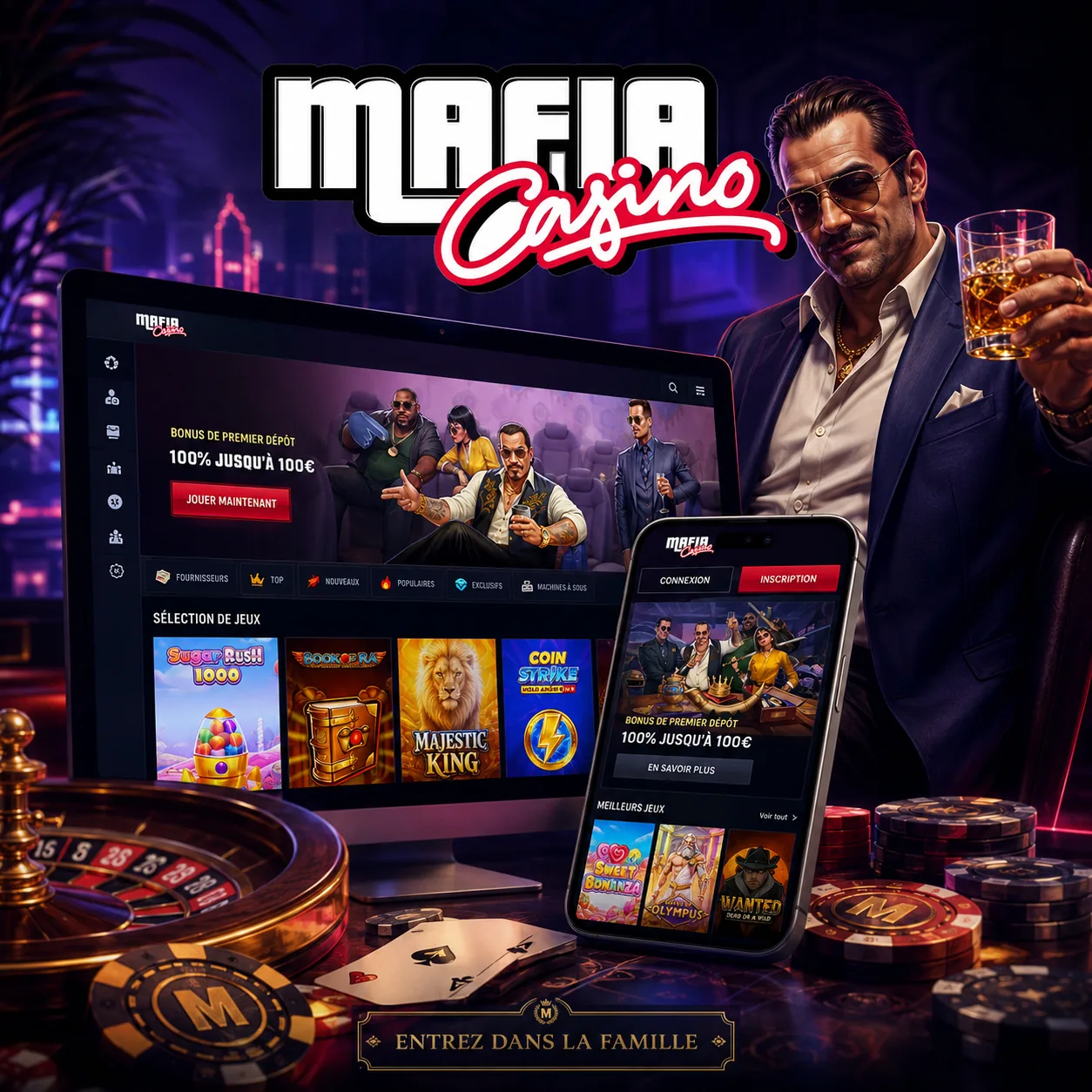 Mafia Casino desktop et mobile avec lobby et jeux