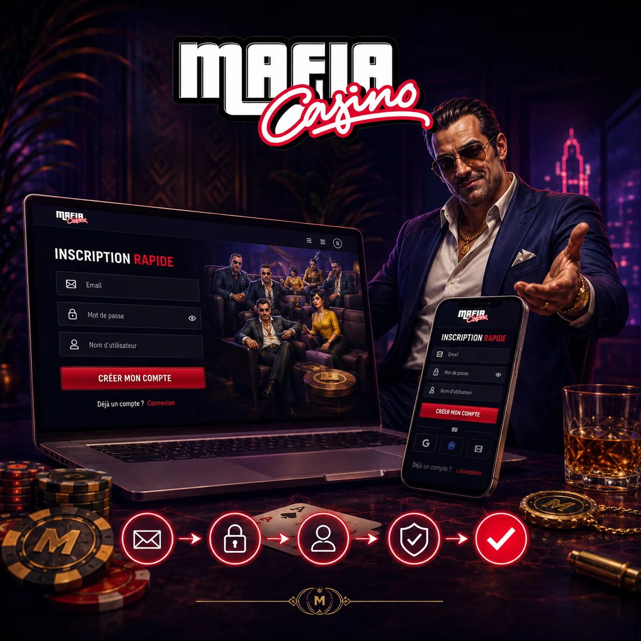 Mafia Casino inscription rapide sur desktop et mobile
