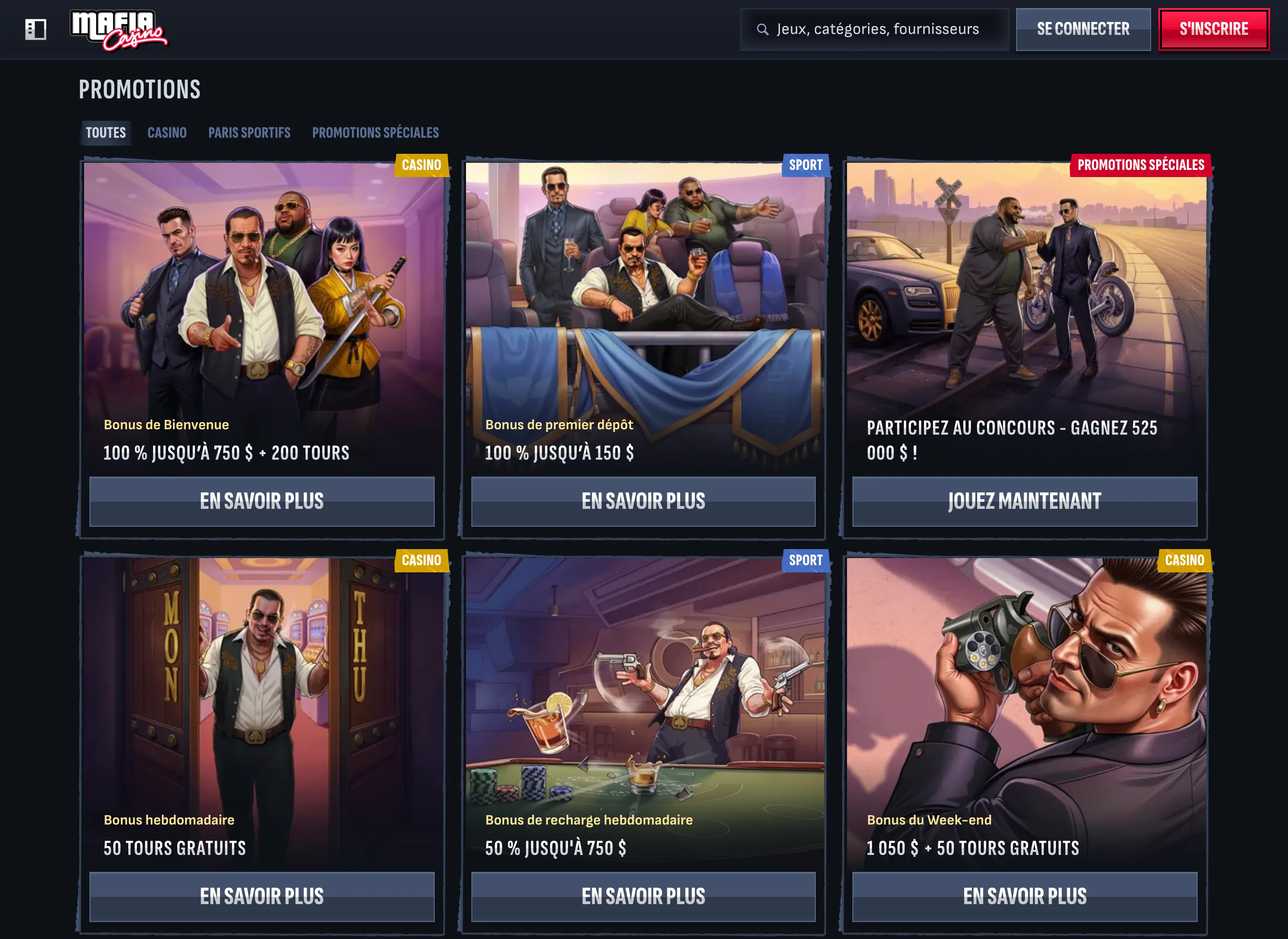 Promotions Mafia Casino avec bonus de bienvenue et offres hebdomadaires